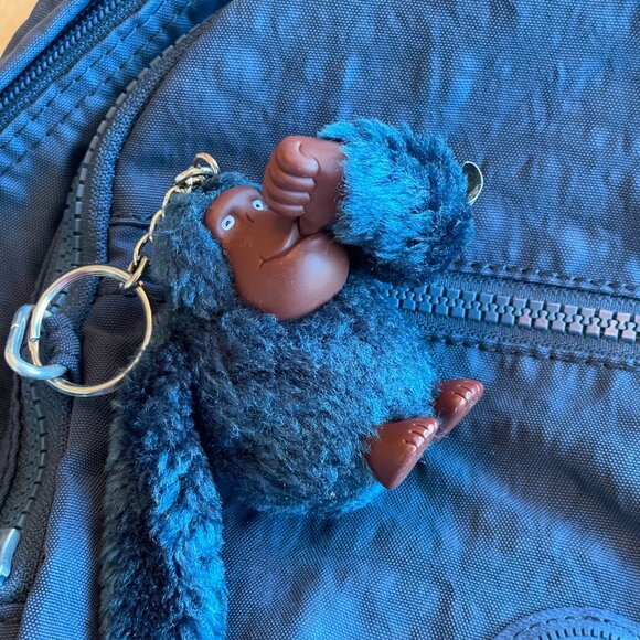 Kipling Challenger Medium Backpack With Furry Monkey Key Ring, Blue - Picture 4 of 11
